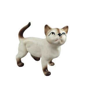 Vintage Brinnco Japan Siamese Cat Figurine Hand Painted Ceramic 5" Long MCM